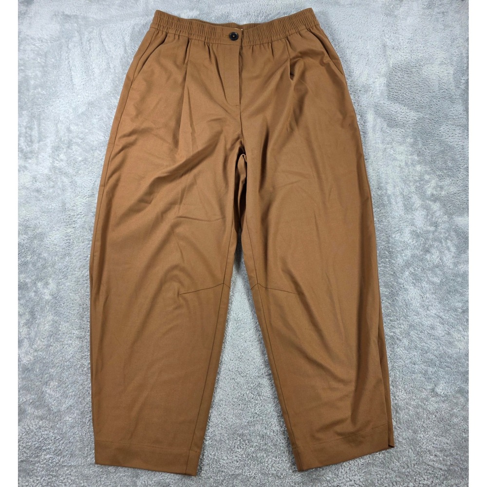 Ann Taylor LOFT Elastic Waist Barrel Leg Tapered Pull On Trousers Brown Medium